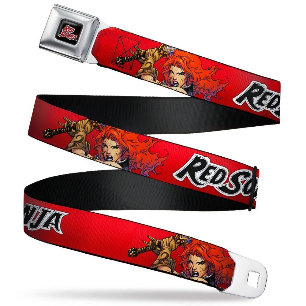 3618 Belt Seatbelt Buckle Red Sonja Action Face Red White Black 24 to 38